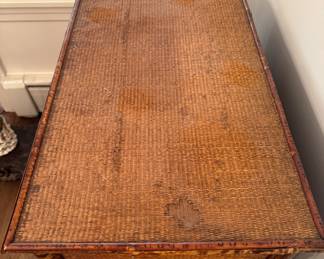 Three-Drawer Burnt Bamboo & Rattan Chest of Drawers. Measures 30" W x 18" D x 37" H. Photo 4 of 6.