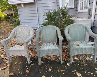 Set of 6 All Weather Woven Wicker Chairs.