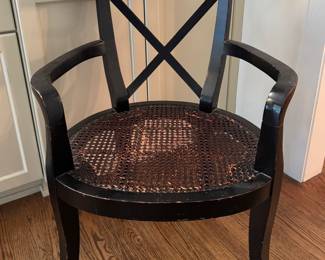Set of 4 Ebonized Wood Arm Chairs with Cane Seats. Sourced From Winnetka's Material Possessions. Each Measures 25.5" W x 20" D with 18.5" Seat Height. Photo 1 of 5.