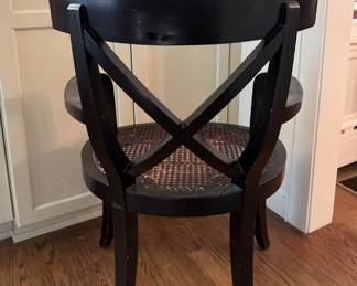Set of 4 Ebonized Wood Arm Chairs with Cane Seats. Sourced From Winnetka's Material Possessions. Each Measures 25.5" W x 20" D with 18.5" Seat Height. Photo 3 of 5.