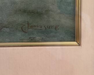 Pastoral Landscape. Watercolor on Paper Signed by Artist Edwin Lamasure (American 1866 - 1916). Companion Piece is housed at the United States Mint in Philadelphia. Measures 25" W x 16" H within mat; 34" W x 25" W Overall. Photo 2 of 3.