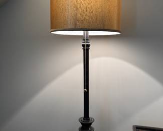 Black Metal Table Lamp with Silk Shade - 2 Available. Each Measures 34" H. Photo 1 of 3.