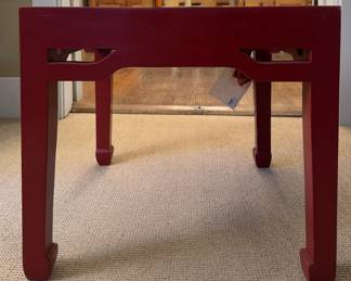 Pair of Red Lacquered Neiman Marcus Asian-Style Side Tables. Each Measures 22" x 22" x 20" H. Photo 1 of 5.