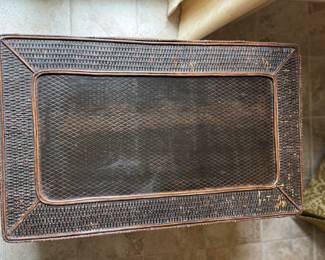 Vintage Rattan Basket Coffee Table with Lid. Measures 41" W x 24" D x 19" H.  Photo 2 of 5.