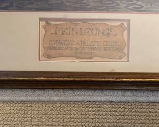 Framed Interior Watercolor of Main Lounge, Midwest Atlantic Club, Chicago. Measures 36" W x 19" D within Mat; 44" W x 28" D Overall. Photo 2 of 2.