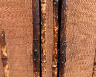 Vintage Burnt Bamboo and Rattan Two-Drawer, Two-Door Cabinet. Measures 35" W x 17" D x 42" H. Photo 4 of 6.