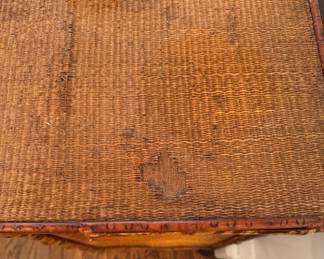 Three-Drawer Burnt Bamboo & Rattan Chest of Drawers. Measures 30" W x 18" D x 37" H. Photo 5 of 6.