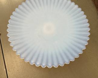 Signed Murano Yalos Casa Opalescent Glass Footed Cake Stand -- 2 Available. One Measures 12" D; One Measures 10" D. Photo 2 of 4.