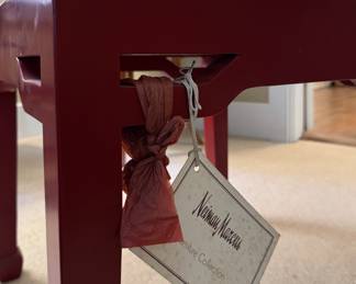 Pair of Red Lacquered Neiman Marcus Asian-Style Side Tables. Each Measures 22" x 22" x 20" H. Photo 2 of 5.