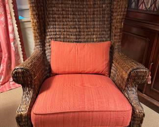 Rattan Wing Back Chair. Measures 32" W x 34" D.