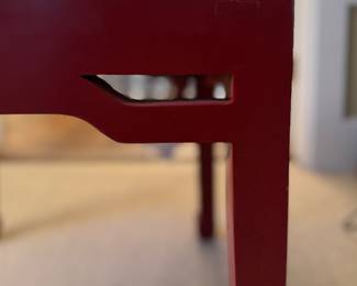 Pair of Red Lacquered Neiman Marcus Asian-Style Side Tables. Each Measures 22" x 22" x 20" H. Photo 3 of 5.