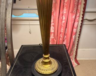 Pair of Gilt Wood Table Lamps with Silk Shades. Photo 2 of 3.