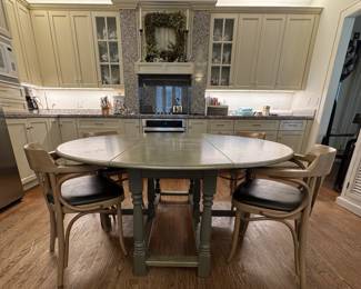 Custom Painted Domicile Drop-Leaf, Gate-Leg Dining Table. Measures 64" D x 29.5" H with 28.5" Inch Clearance. Photo 1 of 4.