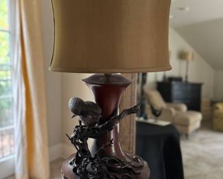 Chinese Inspired Bronze Table Lamp with Bird. Measures 36" H. Photo 1 of 3.