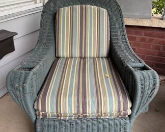 Wicker Chair with Drink Holder Inserts On Arms.