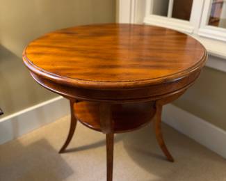 Ralph Lauren-Style Round Center / Side Table with Shelf - 2 Available. Each Measures 33" D x 30" H. Photo 1 of 2.