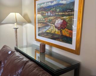 Painting by Russian Artist and Davenport Table, Nice Floor Lamp