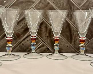 (6) Art Glass Wine Glasses