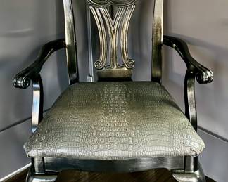 Black Lacquer Armchair with Leather Seat