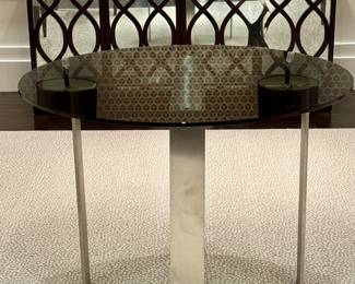 Custom Glass and Brushed Stainless Steel Table