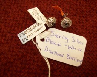 Sterling Silver Black and White Diamond Earrings