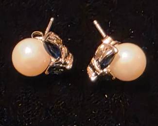 Pearl and Sapphire 14K earrings