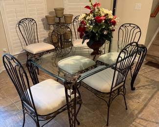 Pre-sell item priced at 550.00. Mint condition wrought iron table & 6 chairs. See details tab for notes.