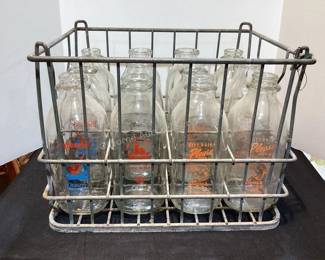Milk bottles & crate