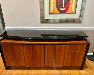Henredon Elan Collection Black Lacquer and Koa Wood Credenza