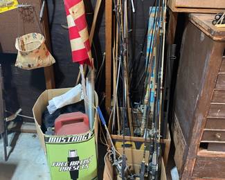 Vintage fishing poles and gear!