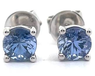 NEW! 0.95 Carat Natural Blue Sapphire Solitaire Stud Earrings in 14k White Gold