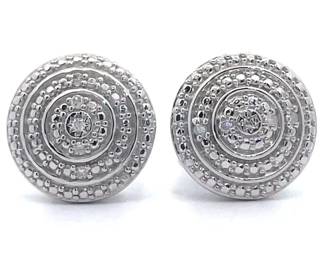 Natural Diamond Concentric Halo Button Stud Earrings