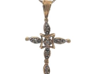 Natural Diamond Cross Pendant in Yellow Gold