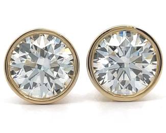 3 Carat Diamond Solitaire Bezel Stud Earrings in 14k Yellow Gold