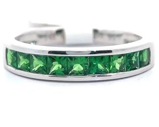 NEW! Princess Tsavorite Garnet Channel Semi Eternity Ring in 14k White Gold