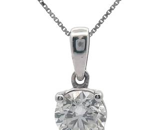 1 Carat Diamond Solitaire Pendant Necklace in 14k White Gold