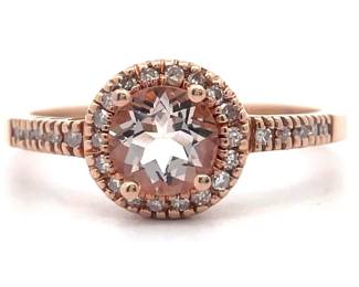 NEW! Morganite & Pavé Natural Diamond Halo Ring in 14k Rose Gold