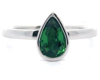 NEW! Pear Tsavorite Garnet Bezel Solitaire Ring in 14k White Gold