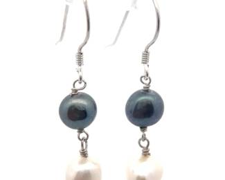 Black & White Freshwater Pearl Linear French Wire Earrings