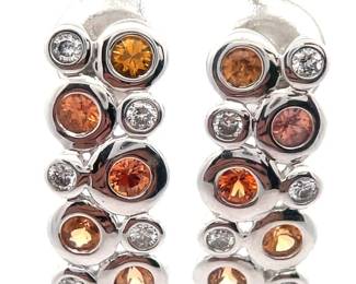 NEW! Exclusive Fall Collection: Sunset Sapphire & Natural Diamond Bezel Bubble Dangle Earrings in 14k White Gold