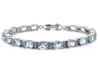 NEW! 12.25 Carat Oval Aquamarine & White Topaz Tennis Bracelet