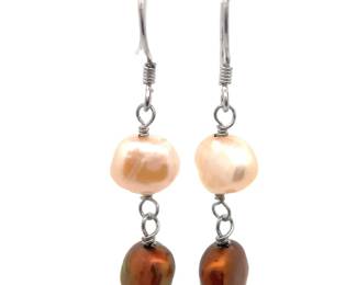 Copper & Cream Freshwater Pearl French Wire Earrings