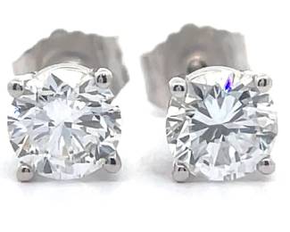1 Carat Diamond Round Solitaire Stud Earrings in 14k White Gold