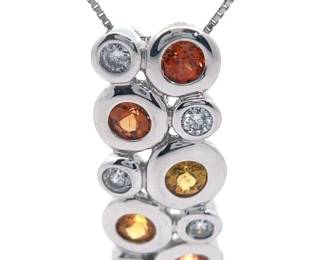 NEW! Exclusive Fall Collection: Sunset Sapphire & Natural Diamond Bezel Pendant in 14k White Gold