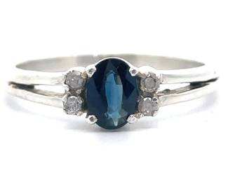 Natural Sapphire & Diamond Cluster Split Shank Ring