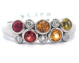 NEW! Exclusive Fall Collection: Sunset Sapphire & Natural Diamond Bezel Bubble Ring in 14k White Gold