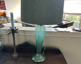 #10 - $128 - Turquoise pair of glass lamps 28T
