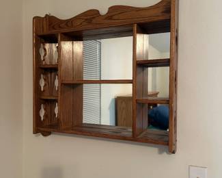 #46 - $70 - Oak multi shelves with mirror back 32x6x28
