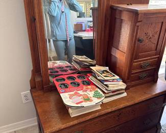 #32 - $450 - Early American antique cabinet with mirror 45x20x80
