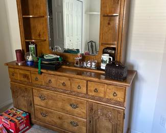 #28 - $210 - Pine dresser 5 drawers & 2 doors 62Wx16Dx74